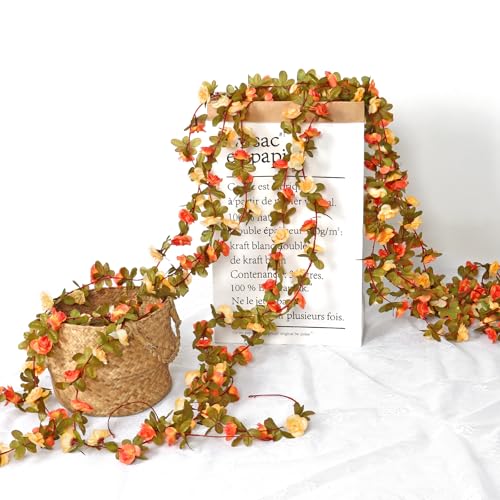 Orange Artificial Flower Garland 9 Pack - 72 FT Silk Rose Vines for Wedding Decor