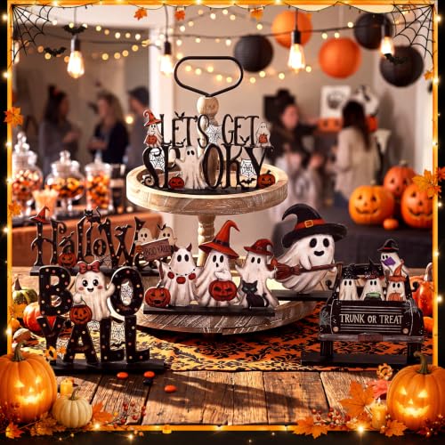 Halloween Wooden Table Decorations - 6 Pcs Spooky Centerpieces Black Variation