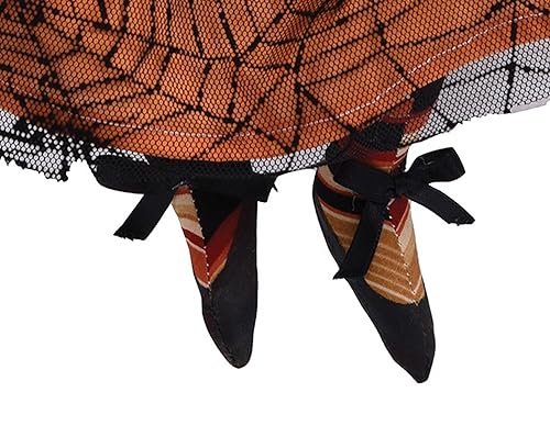 Halloween Pumpkin Girl Decor - Whimsical Pumpkin Head Figurine with Spider Web Dress - Orange, 18in