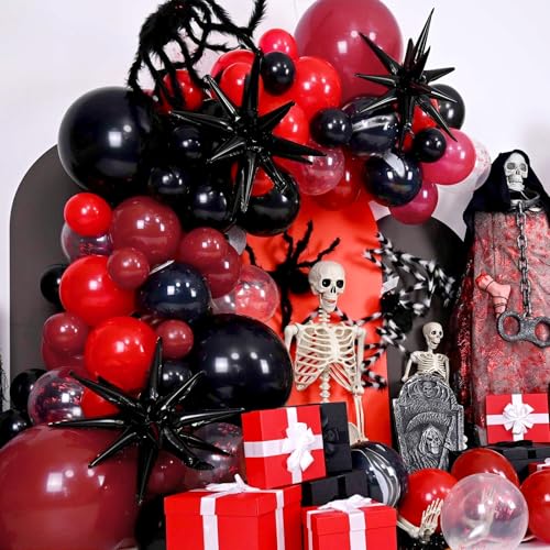 Burgundy Black Halloween Balloon Arch Kit - Spooky Party Decorations with Latex and Foil Balloons