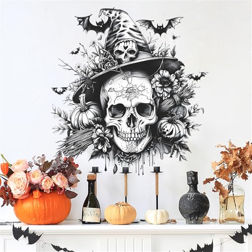 Halloween Wall Stickers Decals Set - Skeleton Pumpkin Bat Haunted House Decor