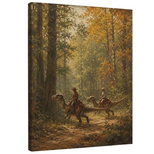 Dinosaur Canvas Wall Art Decor - Fall Western Cowboy Style 11x14 - Variation of Dinosaur