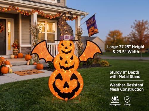 Outdoor 3-Tier Lighted Jack-O-Lantern Pumpkin Halloween Decor