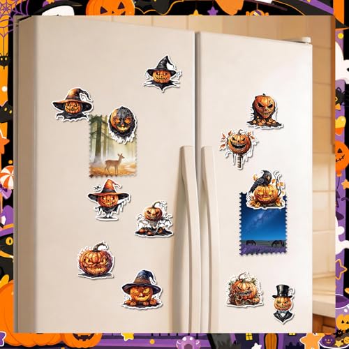 Halloween Fridge Magnets Set - 24 Gothic Pumpkin Witch Raven Decor