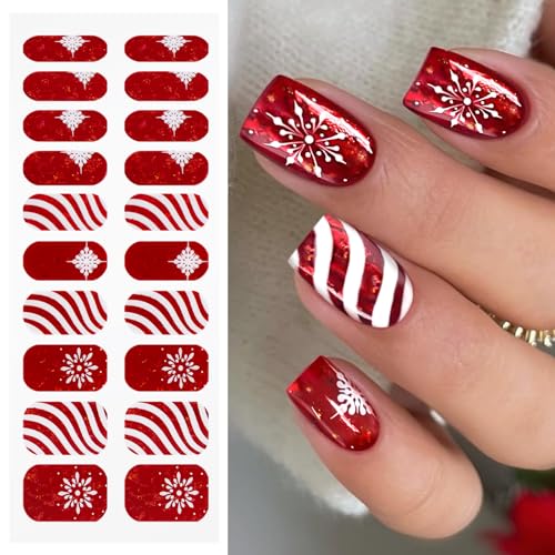 Semi Cured Gel Nail Art Stickers Christmas Nail Wraps - 20 Strips