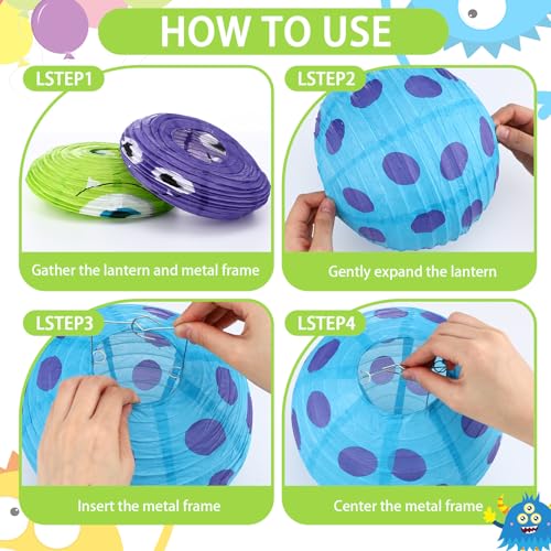 12 Pcs Monster Paper Lanterns Party Decorations - Reusable Festive Lighting