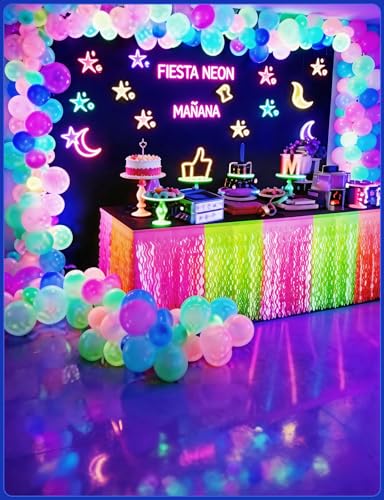 Glow in the Dark Fringe Curtain Backdrop Decorations with Variation Macaron Orange Yellow Fuchsia