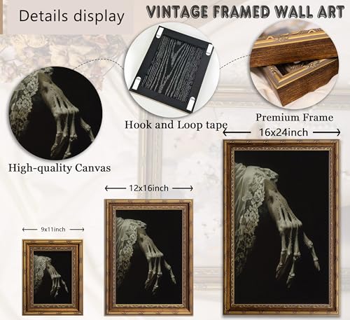 Skeleton Wall Art Canvas Print 24x16 Inches Gothic Skeleton Hand Framed Decor - Dark Academia Halloween