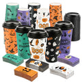 50 Pack Halloween Disposable Coffee Cups 16oz with Lids & Sleeves - Spooky Party Drinkware