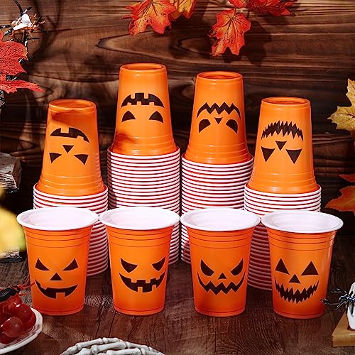 Halloween Disposable Pumpkin Face Cups 12 Oz - Classic Design, 120 Pack