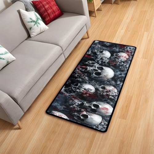 Skull Kitchen Floor Mat - Waterproof Rug Runner for Laundry, Bathroom, Mudroom, 17x51 Inches - Variation: Skull