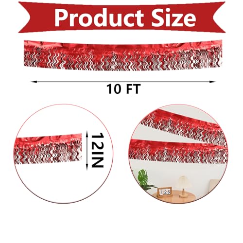 Red Metallic Foil Fringe Banner for Party Backdrops - Wavy Tinsel Garland for Weddings & Celebrations