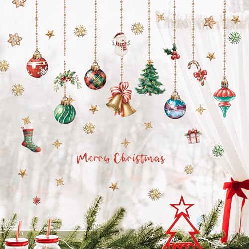 Christmas Ball Wall Decals – Light Bulb & Foil Swirls Christmas Wall Stickers – Hanging Ceiling Decor – Variation of Christmas Ball