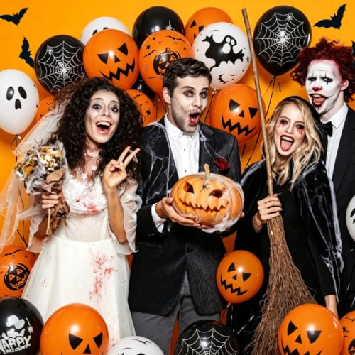 Halloween Balloons Decorations - 50 Pcs 12 Inch Latex Balloons Black Orange Variation