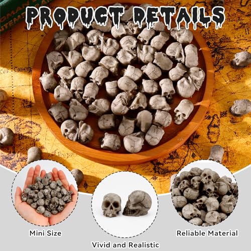 Mini Resin Skull Heads for Halloween Crafts & Decorations - 24 Pack