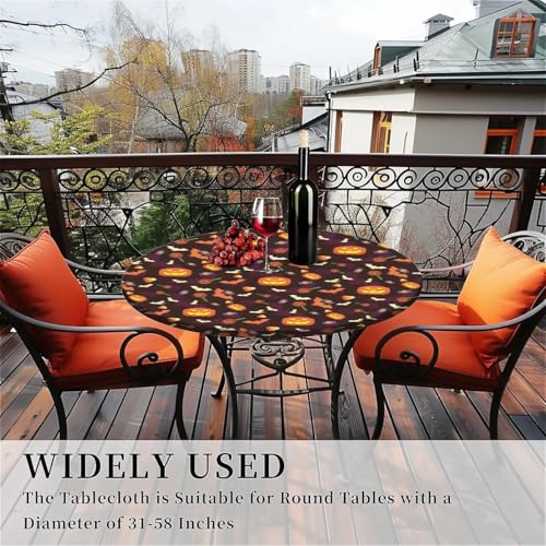 Round Fitted Tablecloth with Elastic Edge - Halloween Treats, 36 Inches Waterproof & Stain Resistant
