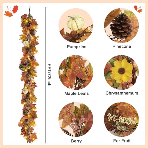 Fall Maple Leaf Pumpkin Berry Garland - 6 Ft with Lights, Style-2