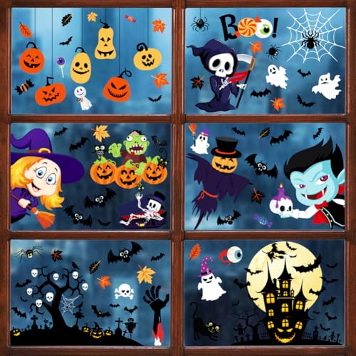 Halloween Window Clings Decorations - Black, 9 Sheets Reusable Static Stickers for Home & Office Windows