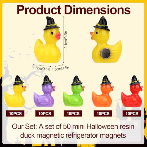 Mini Resin Witch Hat Duck Fridge Magnets - Halloween Ducks, Wizard Hat Variation