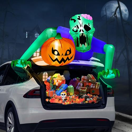 7ft Inflatable Green Zombie Car Decorations Kit for Trunk or Treat Halloween Outdoor Yard with Built-in LEDs