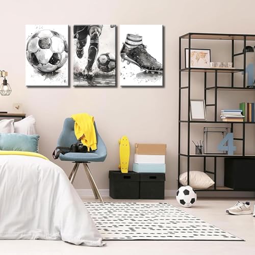 24" Soccer Canvas Wall Art - Black & White Football Decor for Sports & Game Room