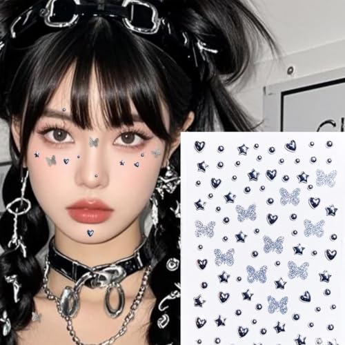 NOOEPC Face Gems Stickers - Silver Butterfly 2 Self-Adhesive Rhinestones for Makeup & Festivals
