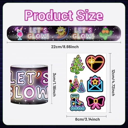 Neon Party Favors Set with Bracelets and Temporary Tattoos for Kids & Adults