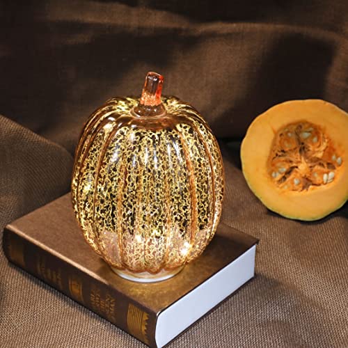 Romingo Mercury Glass Pumpkin Light with Timer - Rose Gold, 7.5 Inches