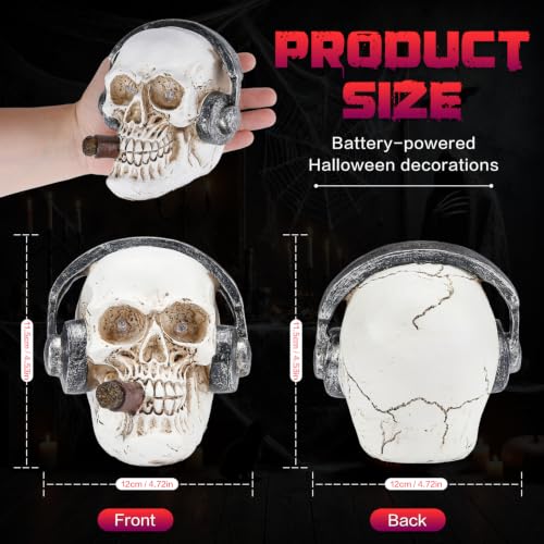 Halloween Skull Headphone Statue with LED Lighted Eyes - 4.7" Resin Decor