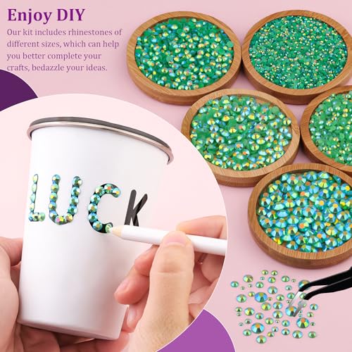 Flatback Rhinestones for Crafts & Jewelry Making - Dark Green AB, 1 Box with Glue