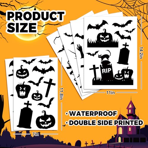 Halloween Window Clings Stickers Set - Tombstone Cross Bats Reusable Decor