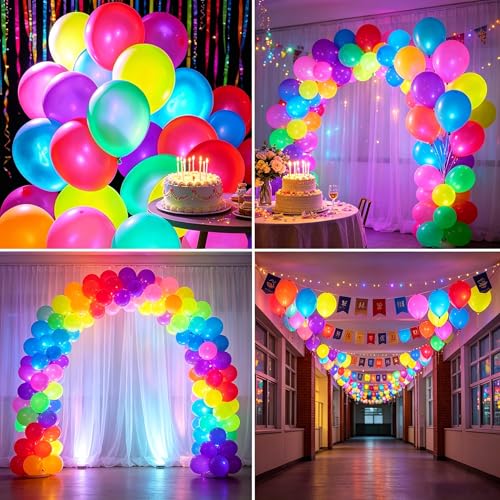 120 PCS 12-Inch Neon Glow Balloons UV Blacklight Reactive Latex Decor