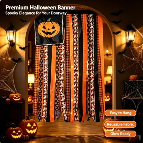 Halloween Door Banner with LED Lights USB Remote Control Indoor Outdoor Decor