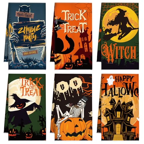 Pumpkin Ghost Halloween Kitchen Towels - Boo Halloween Dish Towels - 6 Pieces