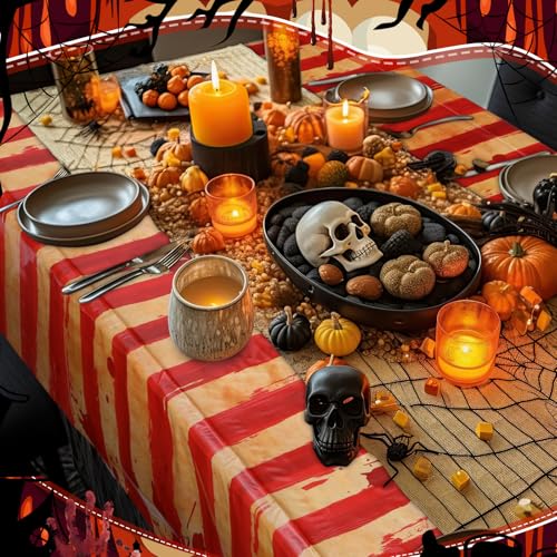14.2 x 3.4 Inch Creepy Carnival Tablecloth Roll - Bloody Red & White Stripes for Halloween Party Decorations