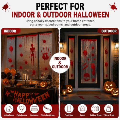 Halloween Bloody Handprint Window Clings - 9 Sheets Spooky Party Decor
