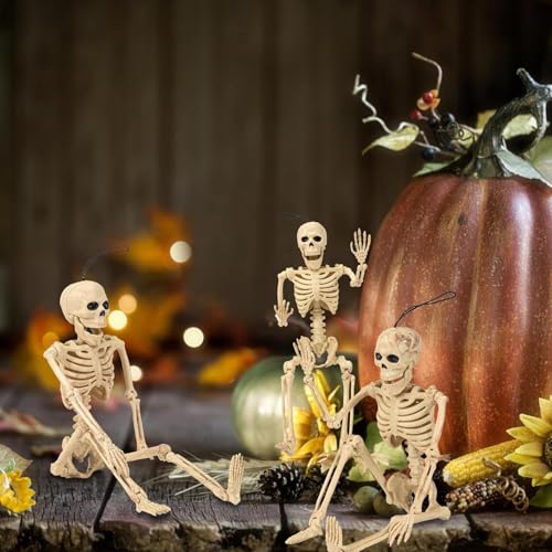 16-Inch Posable Halloween Skeleton Decorations - 5 Pack for Haunted Houses & Lawn Decor