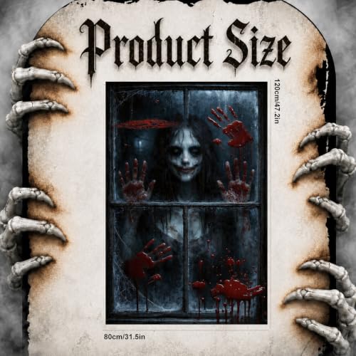 Halloween Window Cover - Spooky Horror Ghost & Blood Handprints Decoration 31.5x47.2"