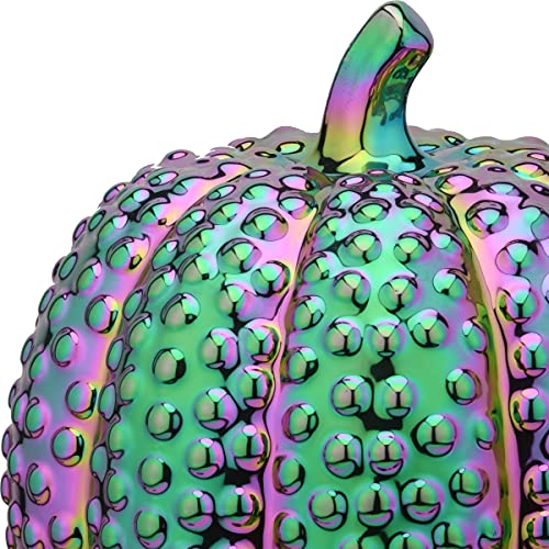 Iridescent Pumpkin Decoration - Halloween Festive Centerpiece, 10 Inch Ceramic
