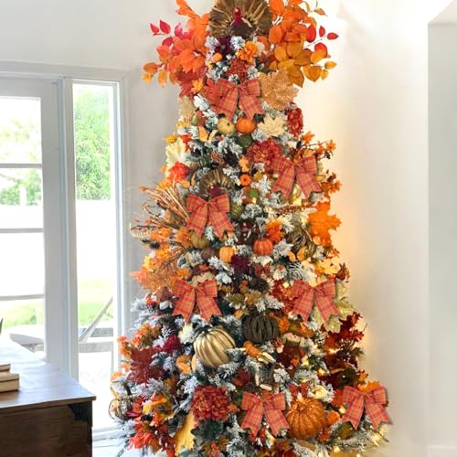 Orange Fall Bows for Halloween & Thanksgiving Tree Decorations 6 Inch - 12 Pcs