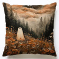 Halloween Ghost Mountains Throw Pillow Cover 18x18 in - Fall Flowers Variation