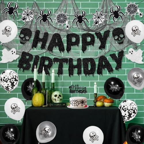 Halloween Birthday Party Decorations Set with Banners Balloons & Creepy Cloth