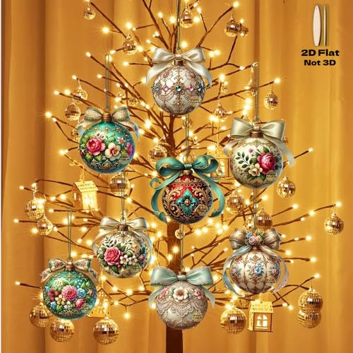 Flowers Double-Sided Wooden Ornaments for Christmas Tree - 20Pcs Holiday Decor with String - Rustic Home Decorations