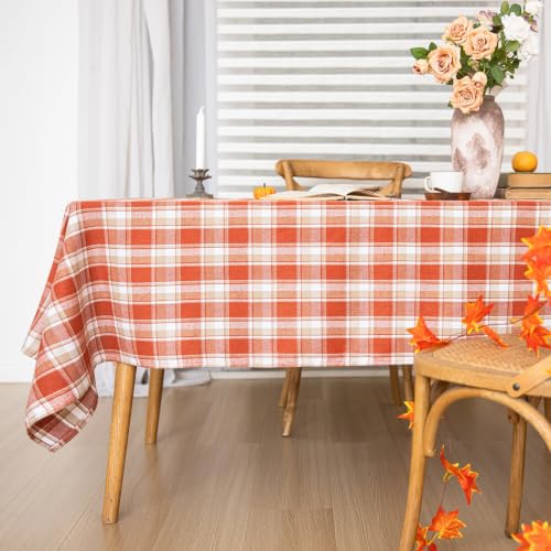 AQOTHES Fall Plaid Tablecloth - Orange Light 60x104 Rectangle Thanksgiving