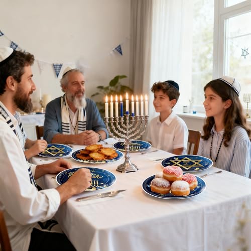 Hanukkah Disposable Paper Plates - 7 & 9 Inch Festive Dinnerware Set for Holiday Parties