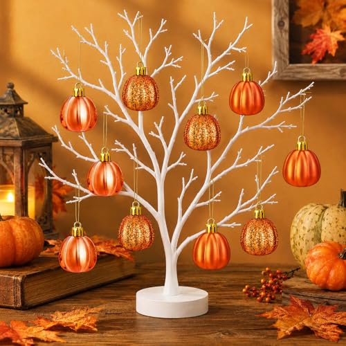 Orange Pumpkin Christmas Tree Ornaments Set of 24 - Fall & Thanksgiving Decor