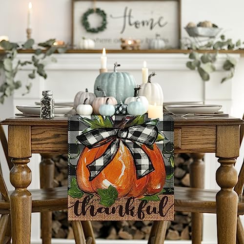 Buffalo Plaid Pumpkin Fall Table Runner 13 x 72 Inches Kitchen Decor