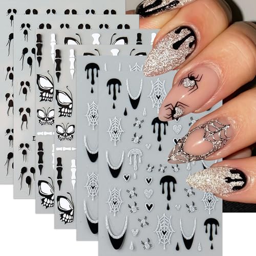 Halloween Nail Art Stickers Set - Spider Web, Butterfly, Glitter Decals for DIY Nails