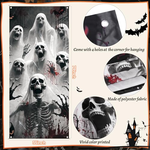 Halloween Door Cover Scary Skeleton Zombie Banner 79x35in Haunted House Decor