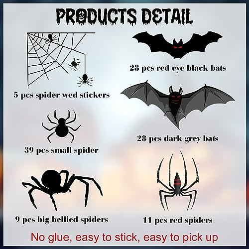120 Pieces Halloween Bat and Spider Window Clings - Non-Adhesive Vinyl Decorations for Home & Office - Variation of THIS listing